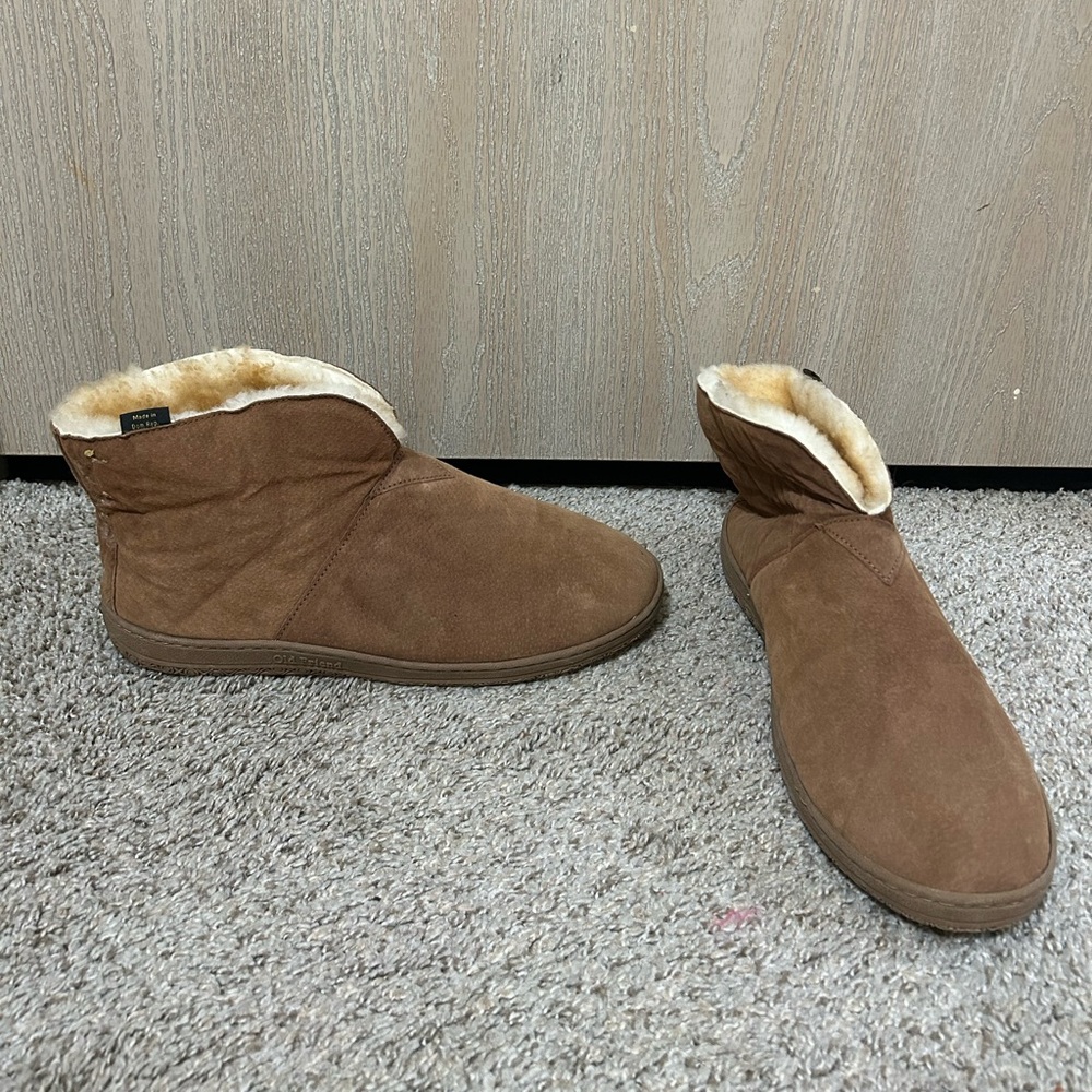 Old Friend Footwear Men's ExWide Bootee Sheepskin Lined Slipper Size 14.5E Brown
